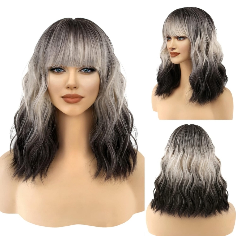 Short Black Ombre White Blonde Wig